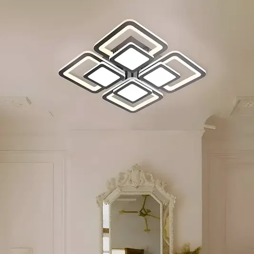 Lustra LED cu telecomanda SUSAN 96W, 4 Patrate, lumina Rece/Calda/Neutra, Dimabila, Negru